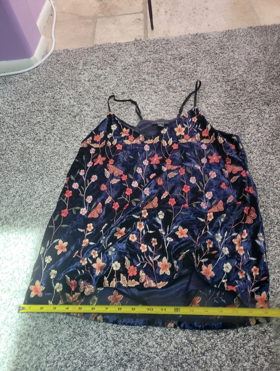 Floral Embroidered Navy Velvet Cami Top - Picture 4 of 12